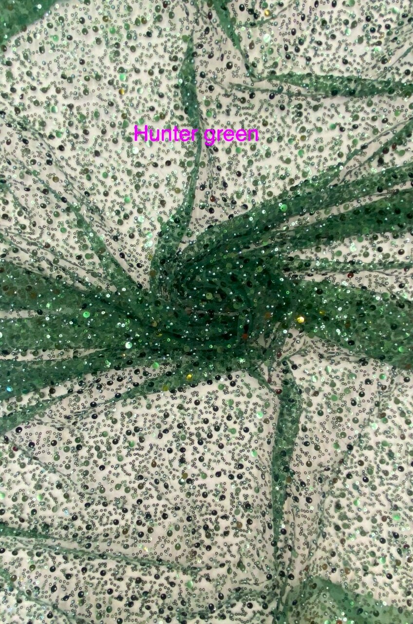 1 Yard Hunter Green Beaded Sequin Mesh Lace Fabric For Dresses Gowns Overlays